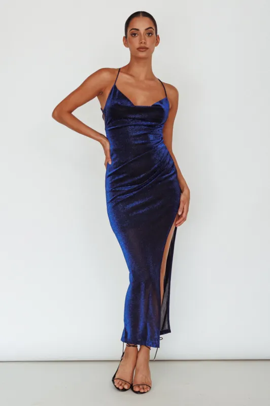 Moonstone Side Split Strappy Back Midi Dress Blue sold by Selfie Leslie