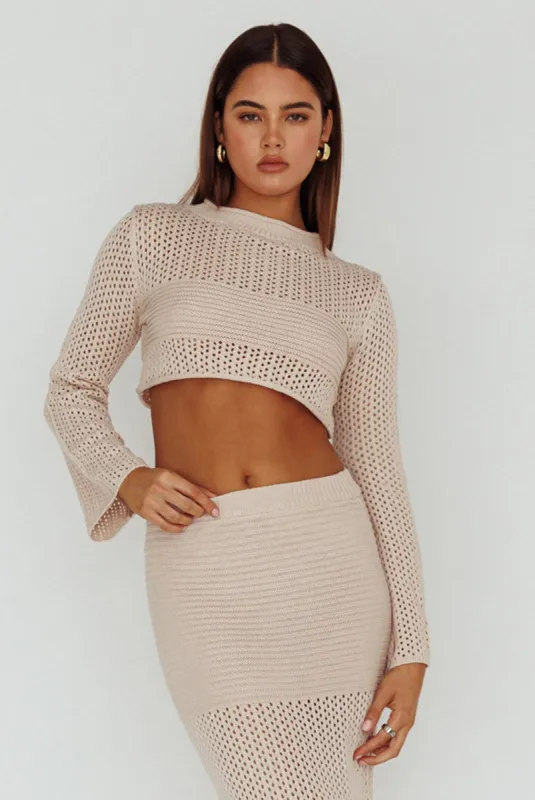 Bayside Long Sleeve Crochet Top Beige sold by Selfie Leslie
