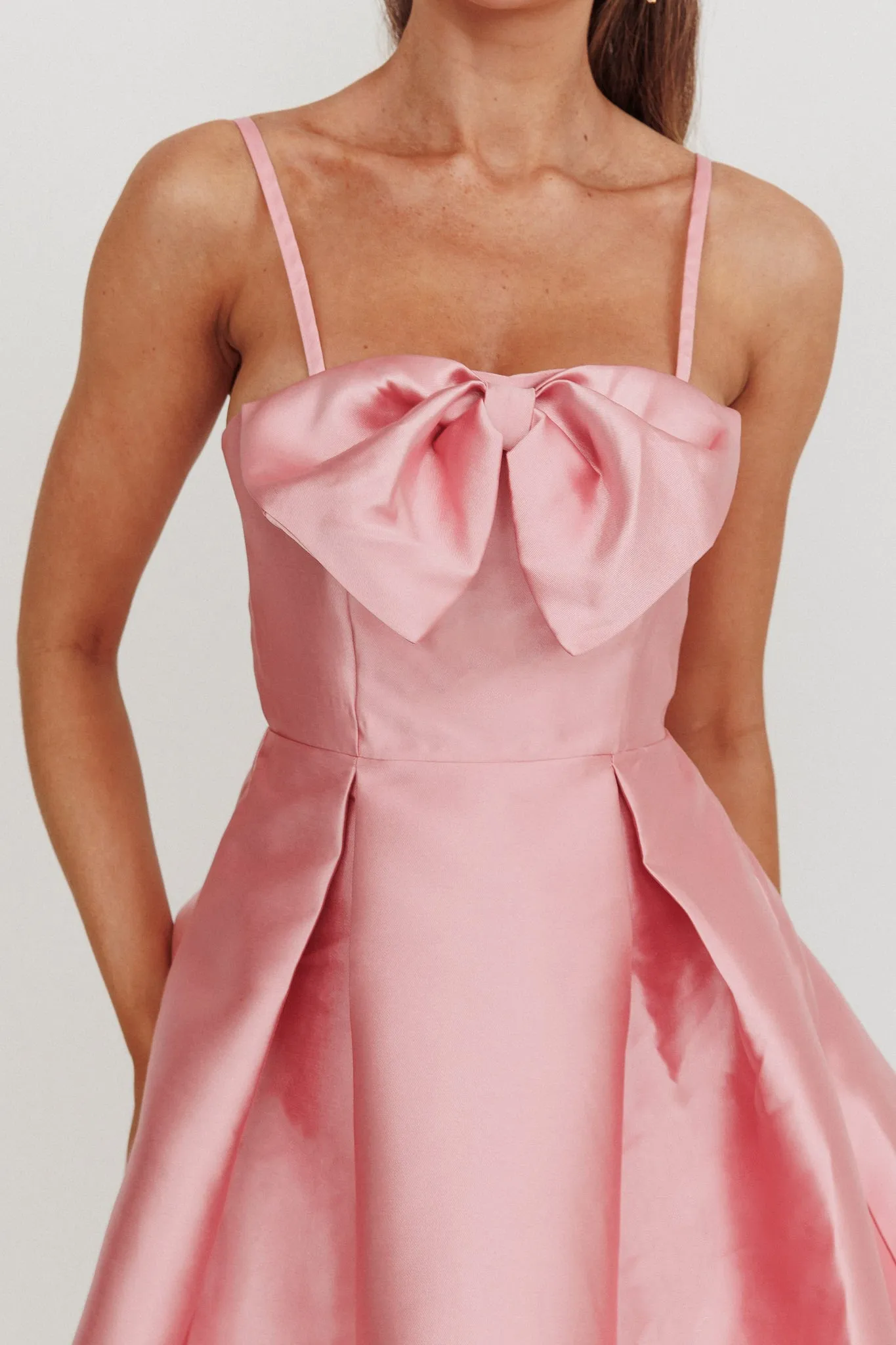 Love Talk Flared Bow Mini Dress Pink sold by Selfie Leslie product image thumbnail 4