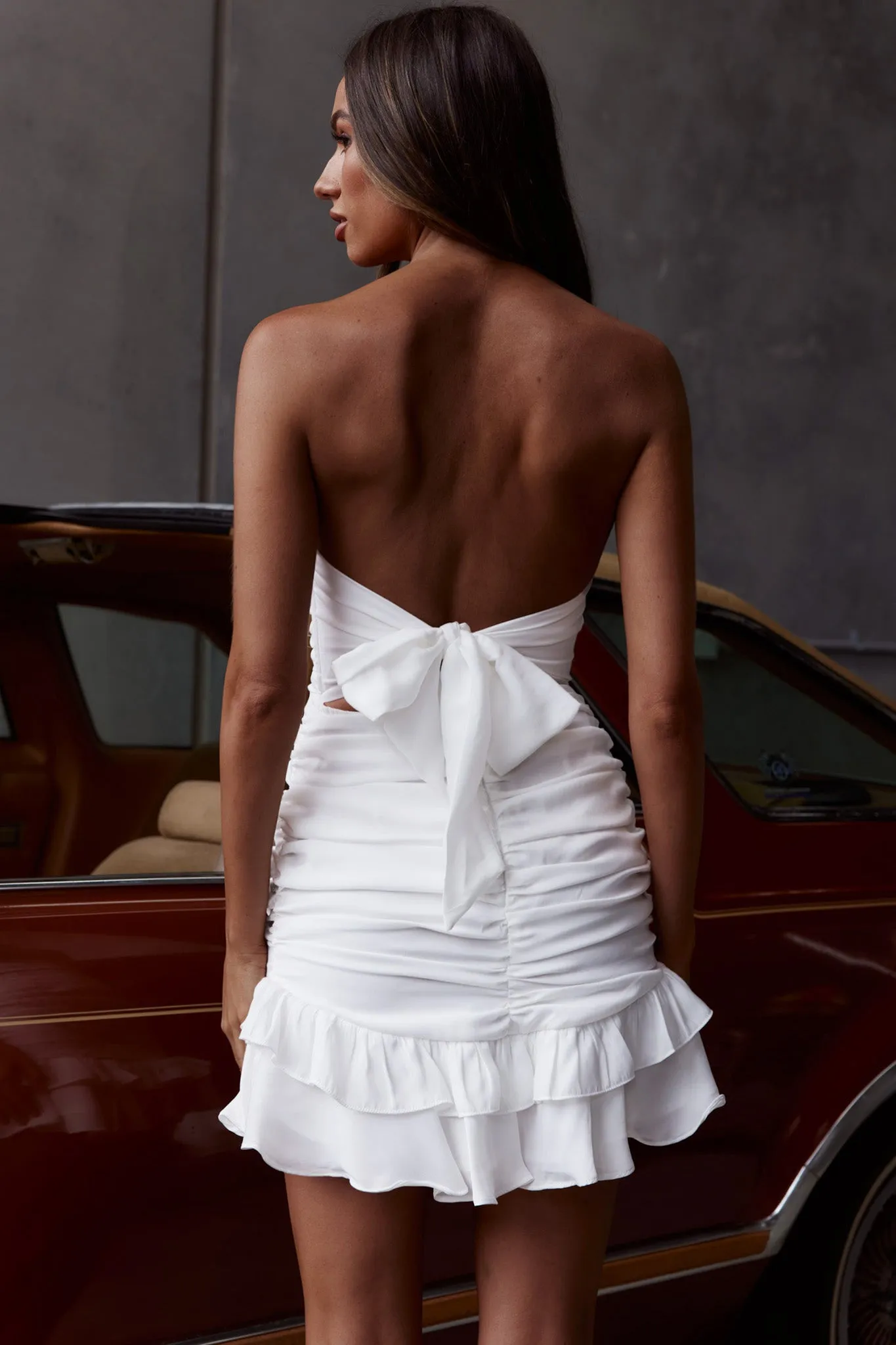 Annabella Strapless Tied Back Frill Hem Mini Dress White sold by Selfie Leslie product image thumbnail 2