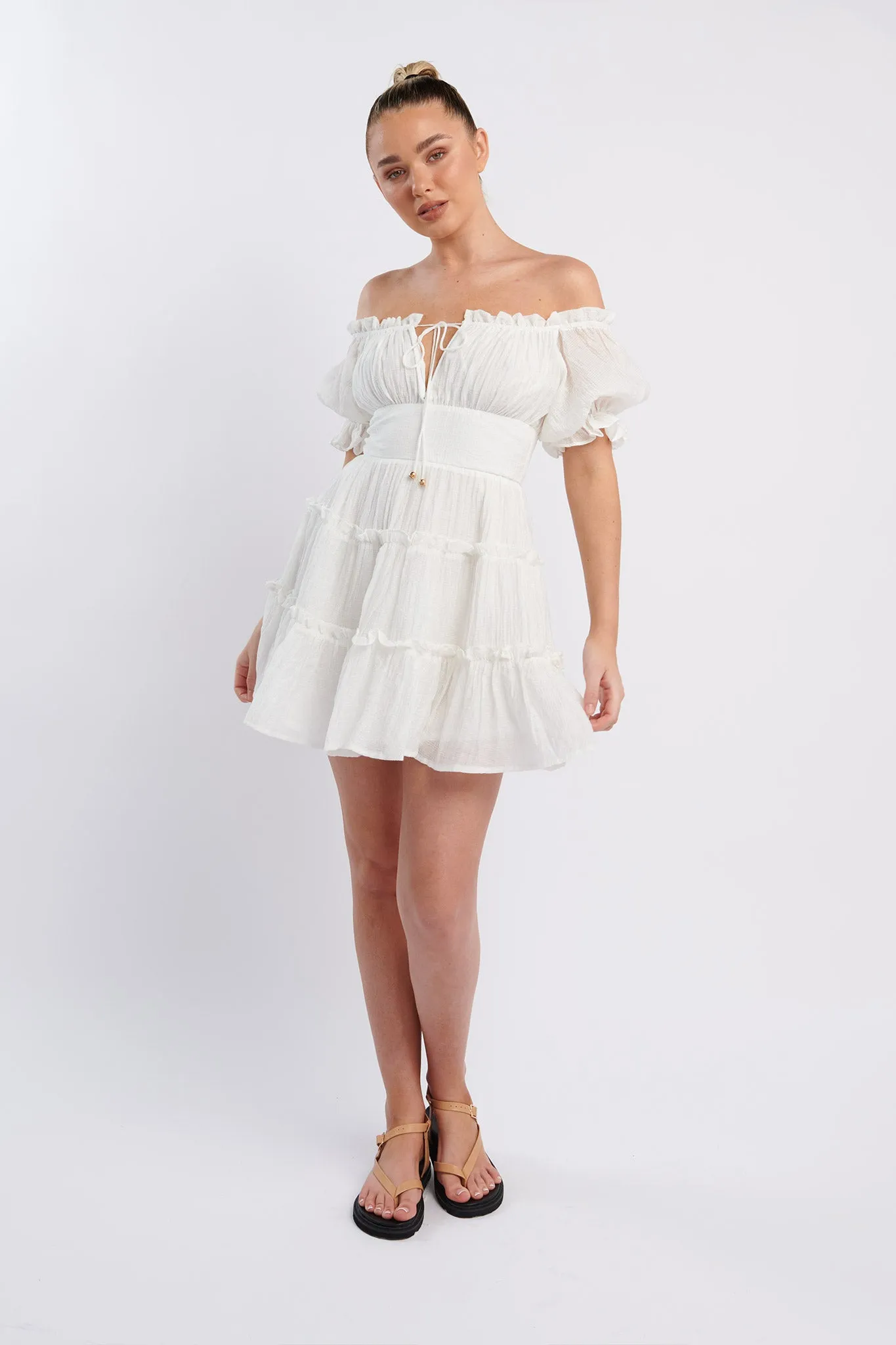 Everley Puff Sleeve Mini Dress White sold by Selfie Leslie product image thumbnail 3
