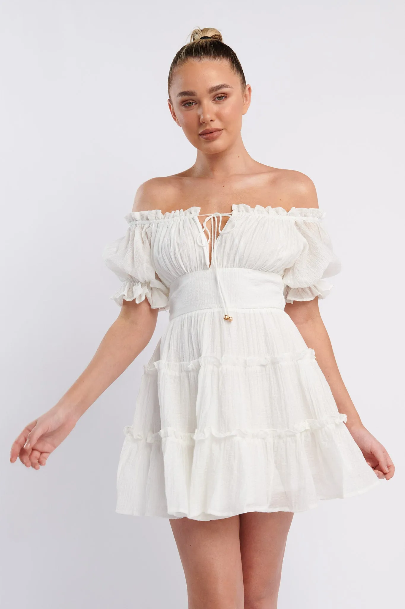 Everley Puff Sleeve Mini Dress White sold by Selfie Leslie product image thumbnail 5