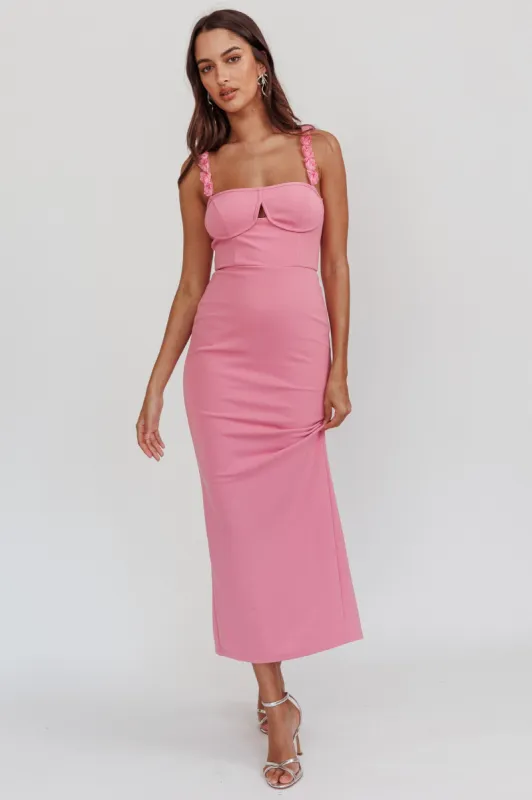 Marteen Rosette Strap Midi Dress Pink sold by Selfie Leslie
