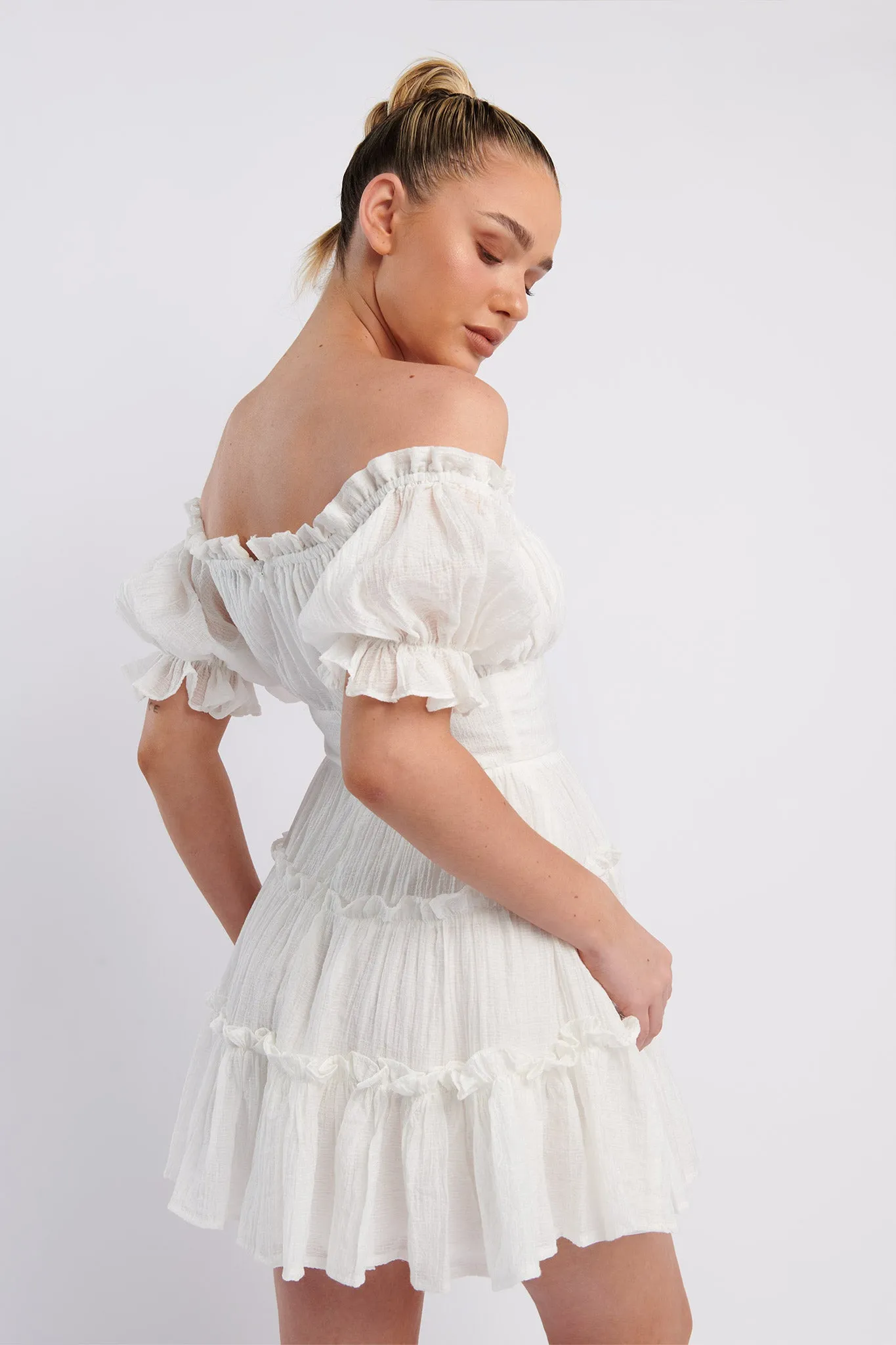 Everley Puff Sleeve Mini Dress White sold by Selfie Leslie product image thumbnail 2