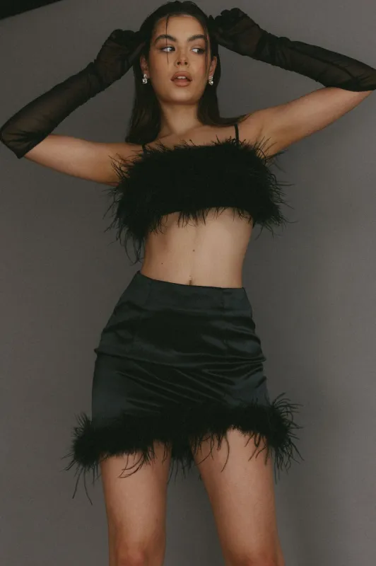 Showstopper Feather Trim Skirt Black sold by Selfie Leslie