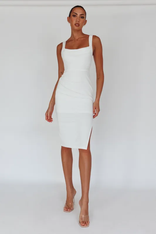 Bella Vista Cowl Neckline Thick Strap Knee Length Dress White sold by Selfie Leslie