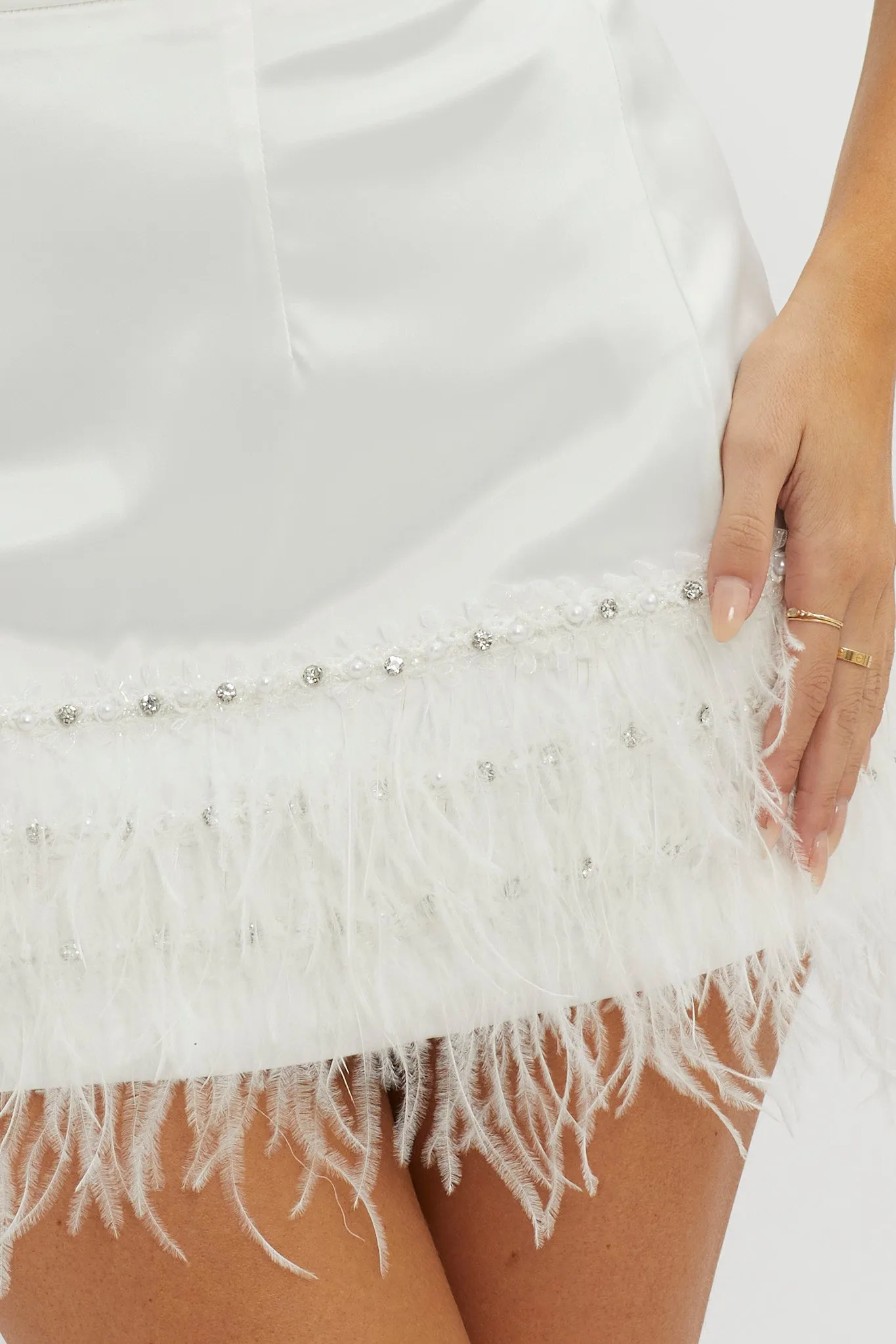 Sashay Feather Trim Mini Skirt White sold by Selfie Leslie product image thumbnail 3