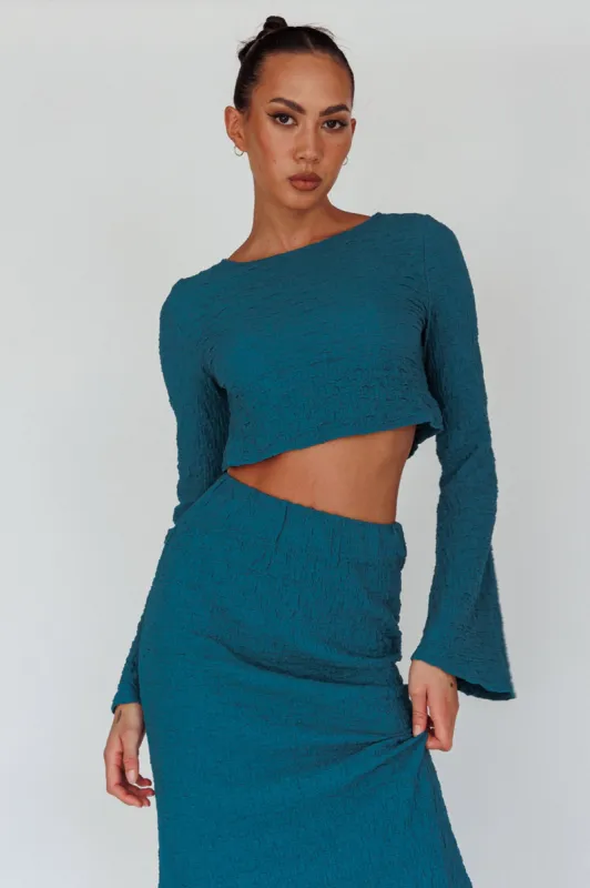 Treasures Flared Cuff Crop Top Teal sold by Selfie Leslie