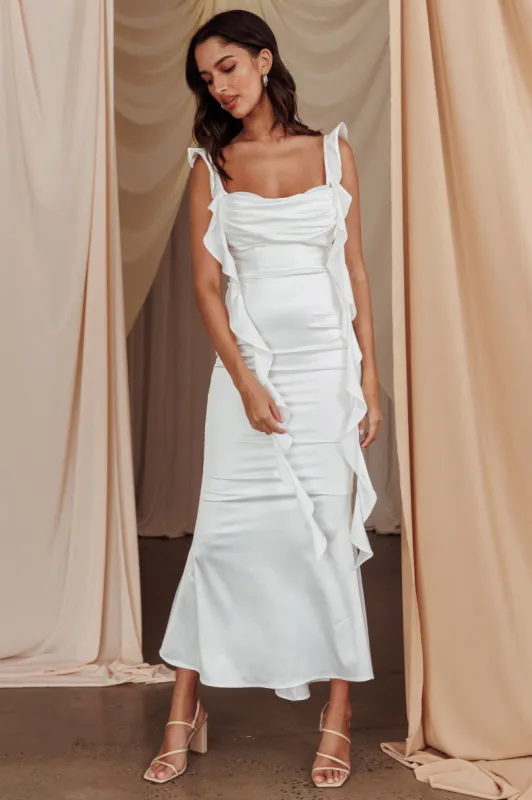 Blushing Ruffle Trim Midi Dress Oyster sold by Selfie Leslie