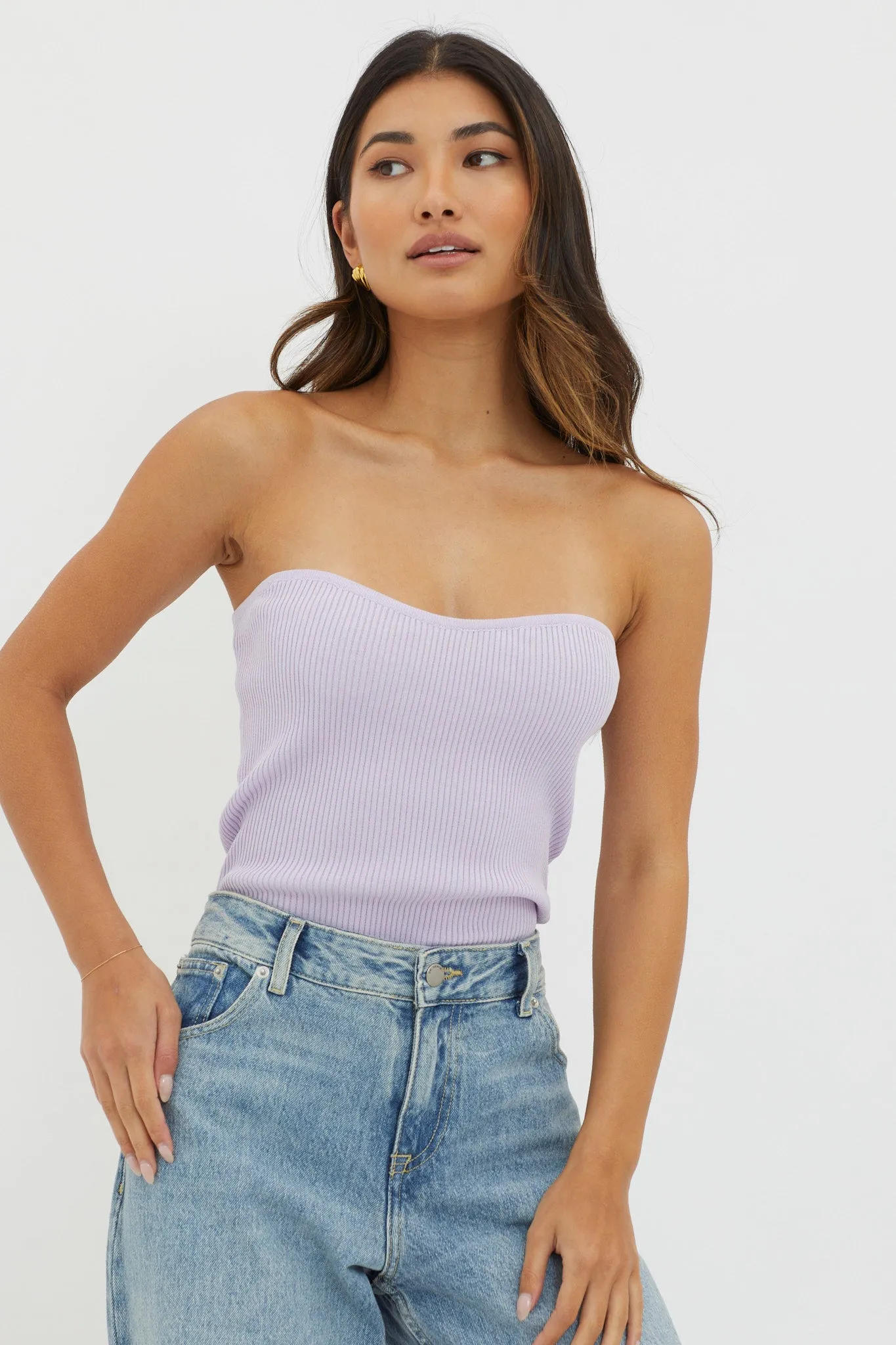 Flora Strapless Knit Top Lilac sold by Selfie Leslie