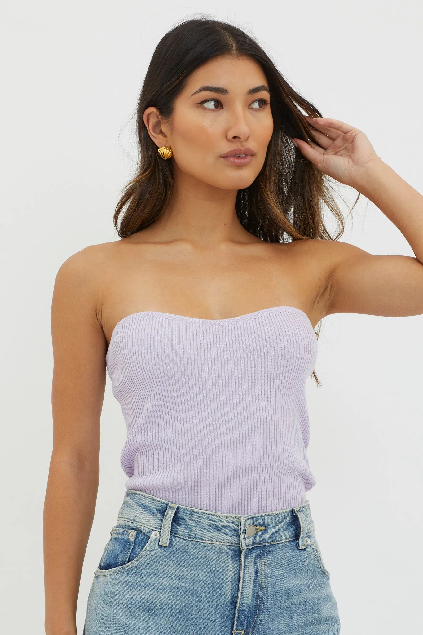 Flora Strapless Knit Top Lilac sold by Selfie Leslie product image thumbnail 5
