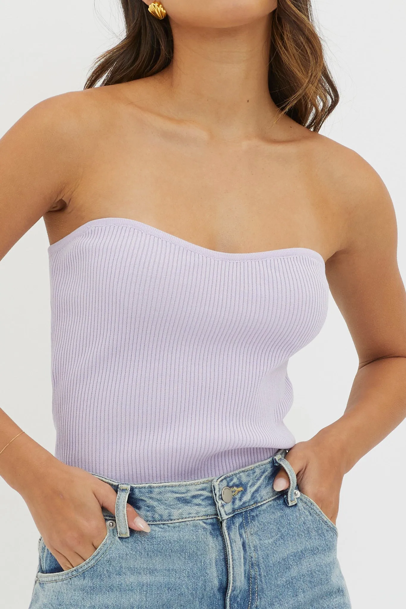 Flora Strapless Knit Top Lilac sold by Selfie Leslie product image thumbnail 4