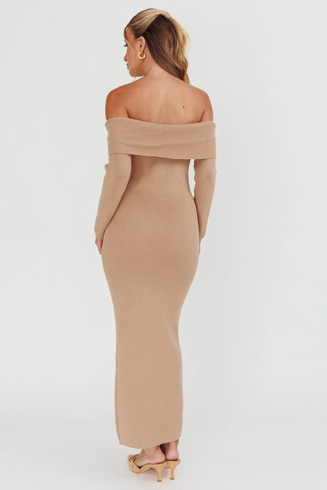 Winter Wonder Off-Shoulder Knit Maxi Dress Mocha sold by Selfie Leslie product image thumbnail 2