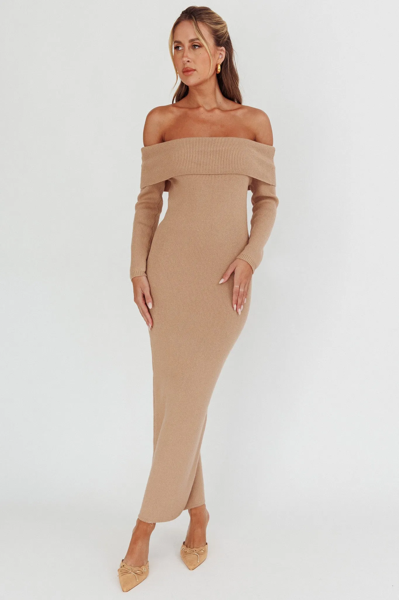 Winter Wonder Off-Shoulder Knit Maxi Dress Mocha sold by Selfie Leslie product image thumbnail 3