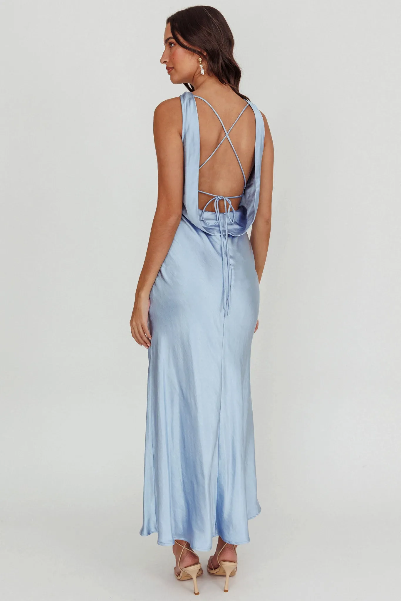 Isabella Satin Backless Maxi Dress Ocean sold by Selfie Leslie product image thumbnail 2