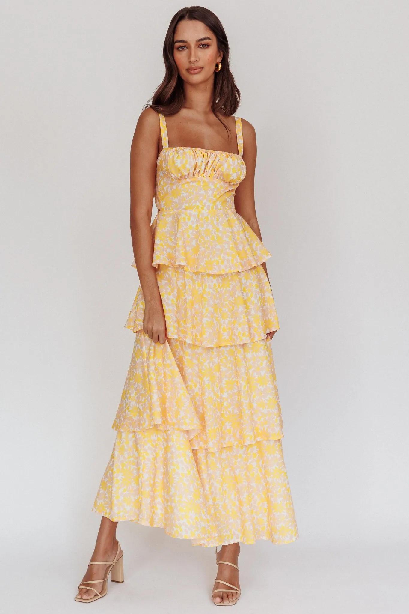Provence Bloom Tiered Ruffle Floral Maxi Dress Yellow sold by Selfie Leslie product image thumbnail 5