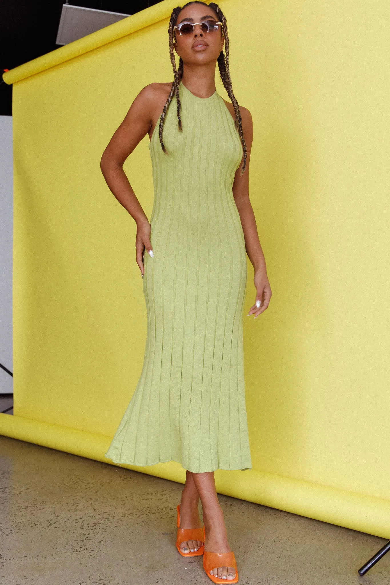 Mikah Knit Halterneck Midi Dress Lime sold by Selfie Leslie product image thumbnail 3