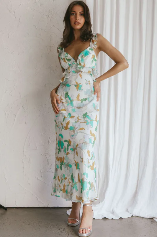 Second Chances Ruffle Trim Midi Dress Floral Mint sold by Selfie Leslie