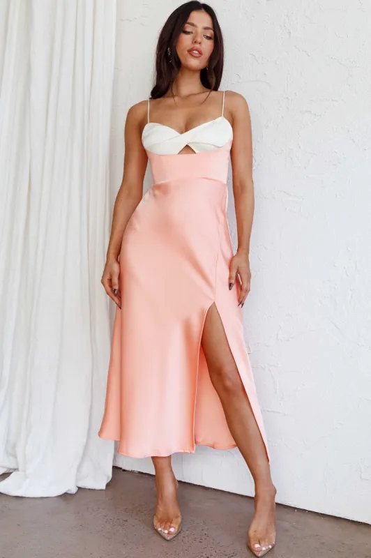 Bella Mia Twist Bust Midi Dress Peach sold by Selfie Leslie