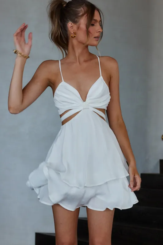 Duplicity Cut-Out Waist Layered Hem Mini Dress White sold by Selfie Leslie