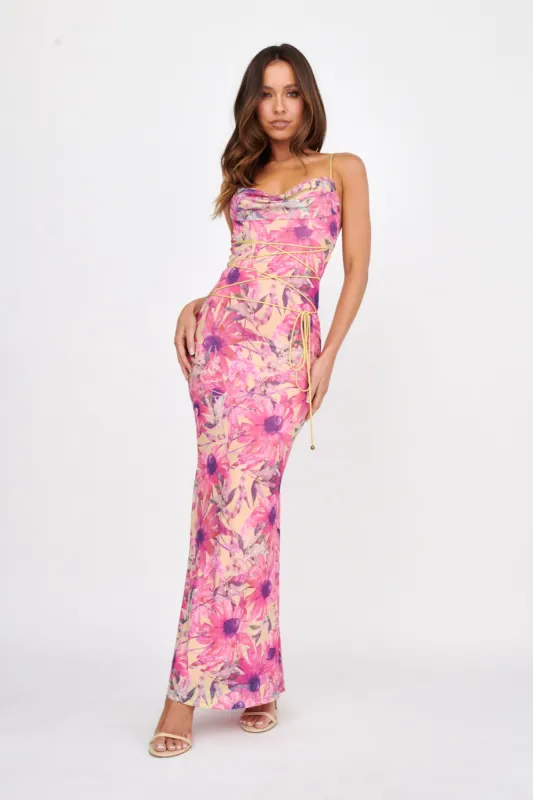 Teava Laced Waist Maxi Dress Flower Pink sold by Selfie Leslie