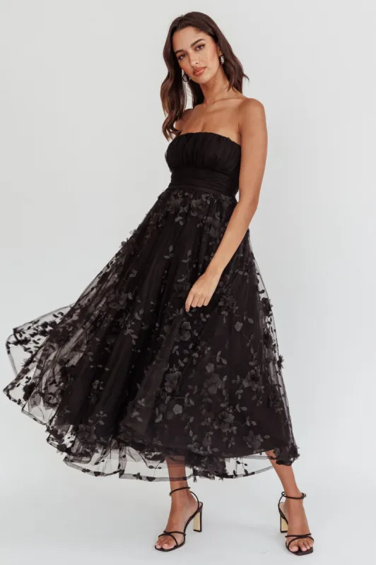 Fayette Strapless Mesh Midi Dress Embellished Black sold by Selfie Leslie