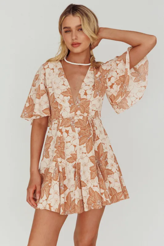Estelle Angel Sleeve Dress Floral Brown sold by Selfie Leslie