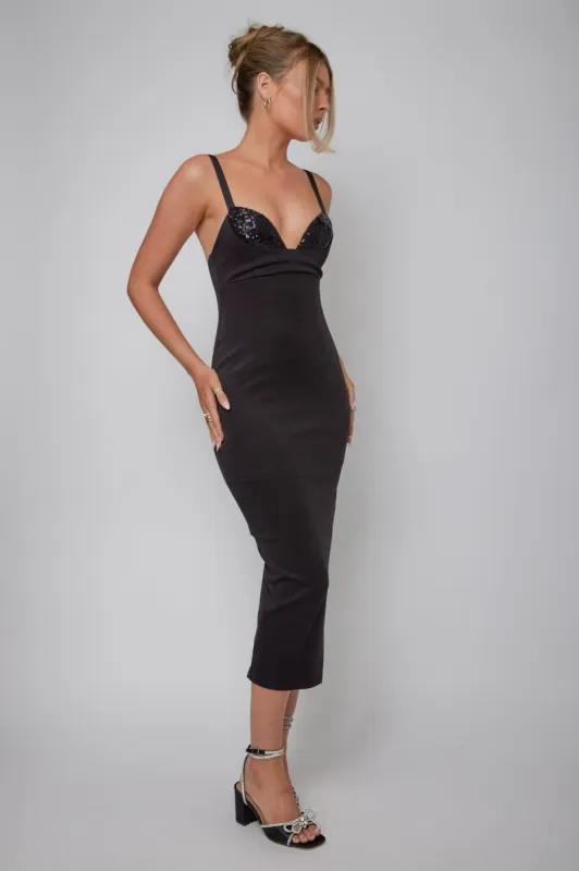 La Bellevilloise Sequin Bust Midi Dress Black sold by Selfie Leslie