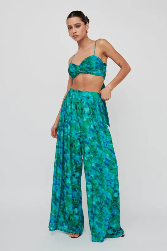 Tammi Wide Leg Satin Pants Floral Green sold by Selfie Leslie