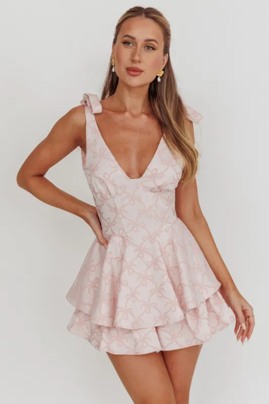 Paris Muse Tied Shoulders Ruffle Romper Pink sold by Selfie Leslie