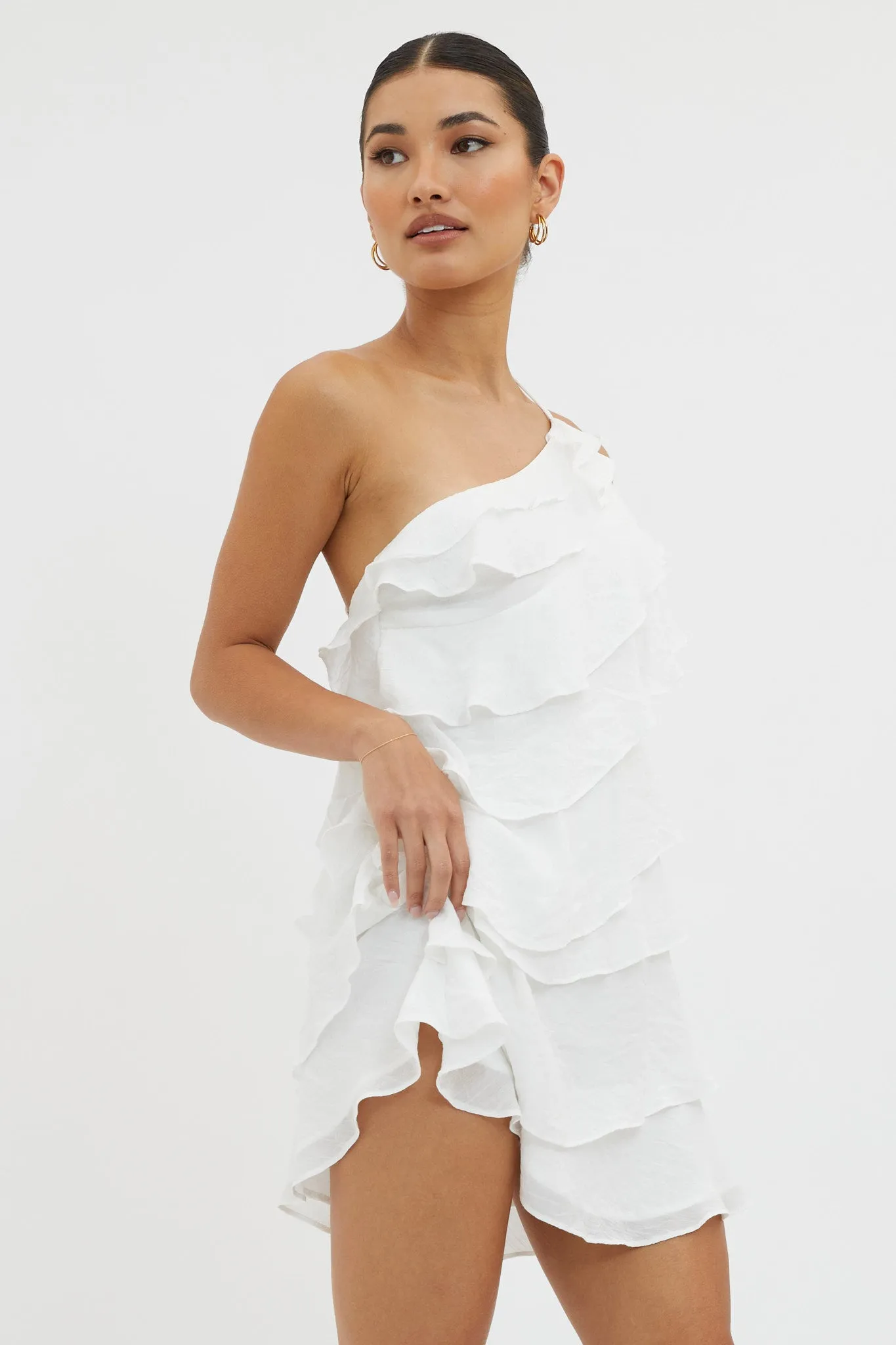 Arrabel Tiered Ruffle Mini Dress White sold by Selfie Leslie product image thumbnail 5