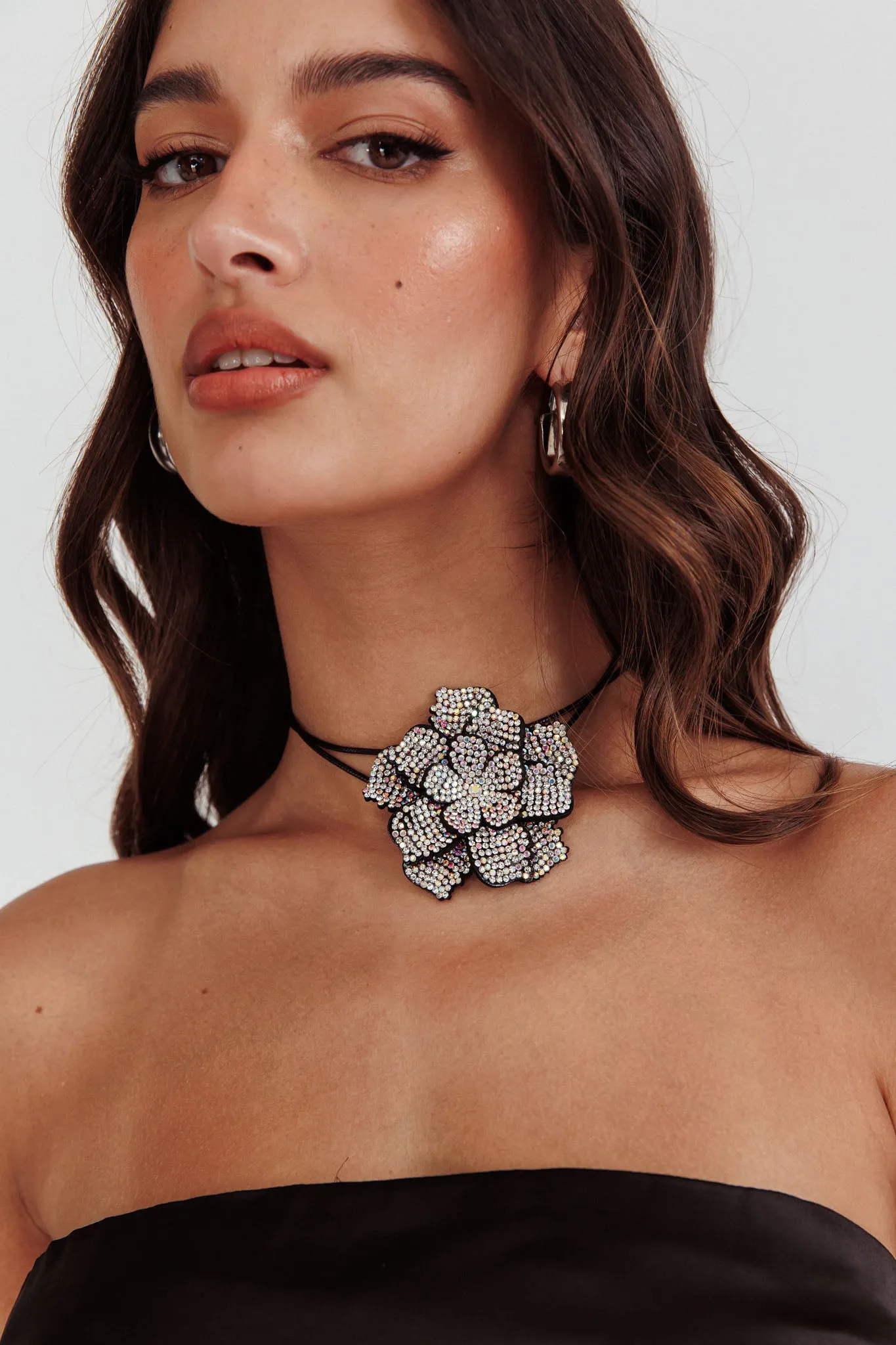 Magnolia Diamante Flower Choker Necklace Black sold by Selfie Leslie