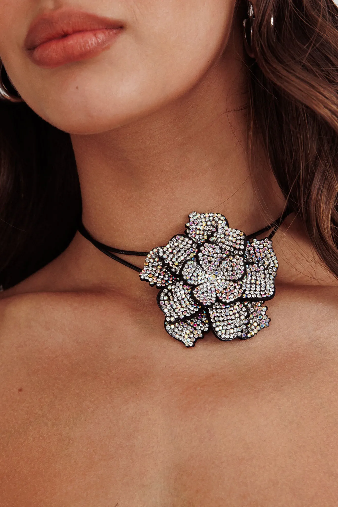 Magnolia Diamante Flower Choker Necklace Black sold by Selfie Leslie product image thumbnail 4