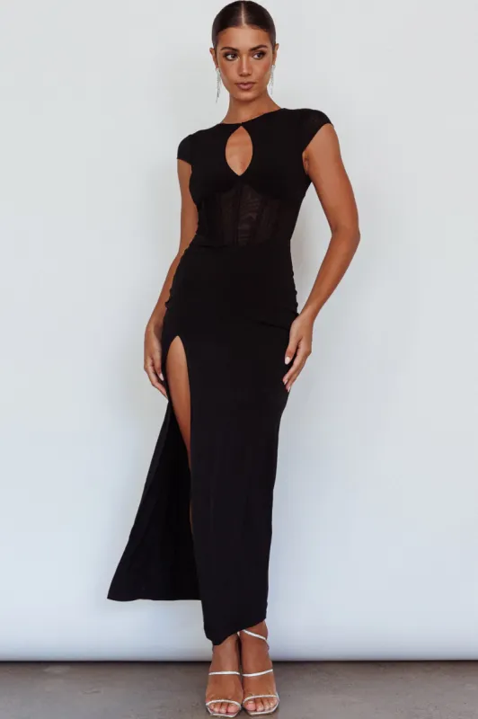 Capricorn Cap Sleeve Keyhole Maxi Dress Black sold by Selfie Leslie