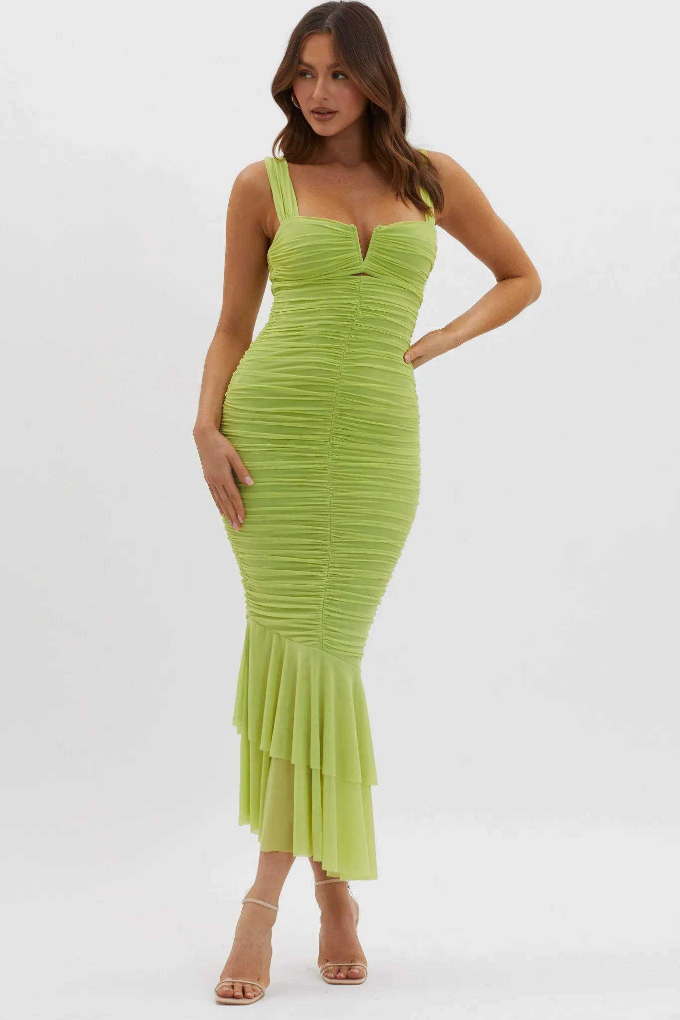 Nadia Ruched Fishtail Maxi Dress Lime sold by Selfie Leslie product image thumbnail 5