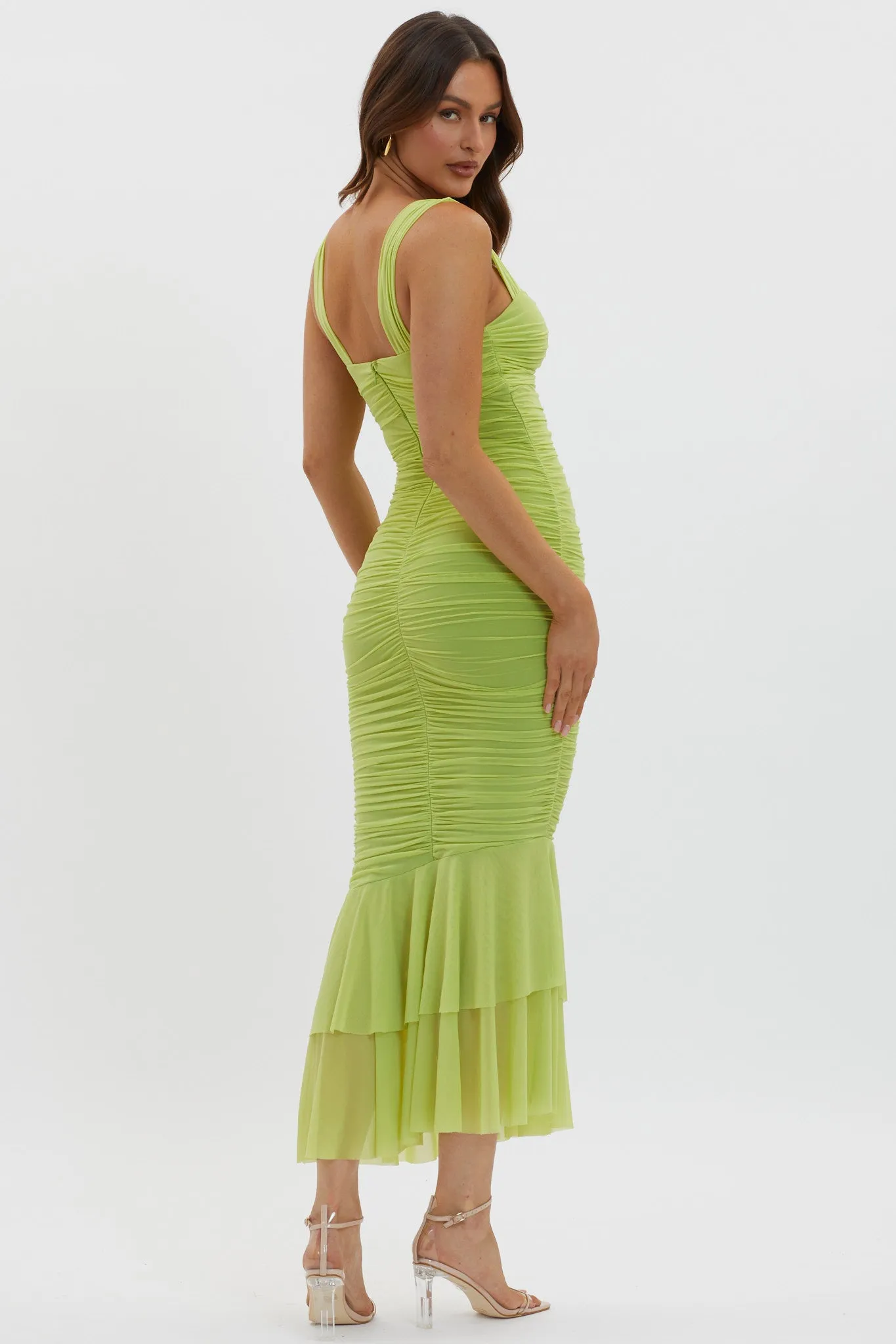 Nadia Ruched Fishtail Maxi Dress Lime sold by Selfie Leslie product image thumbnail 2