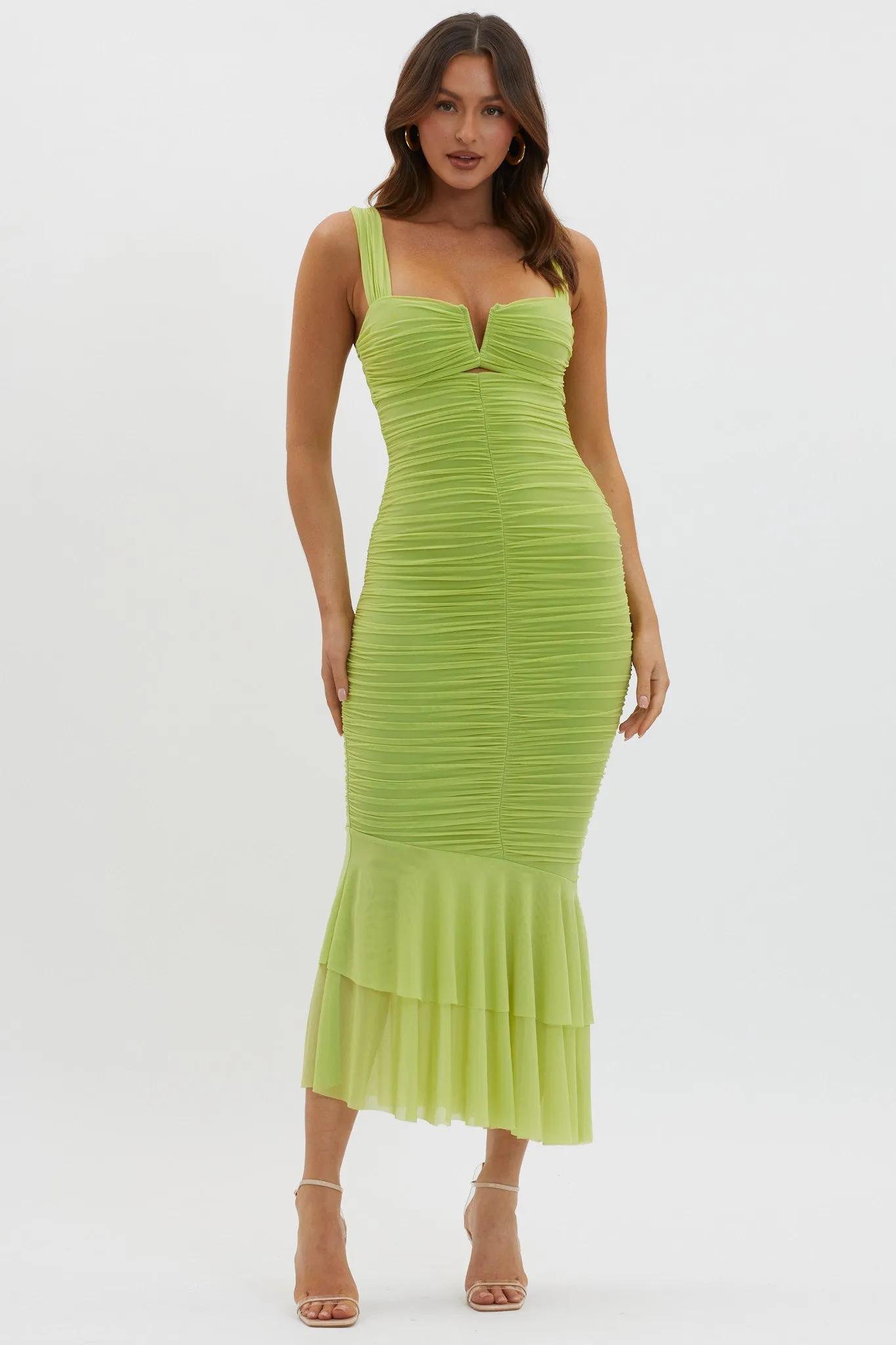 Nadia Ruched Fishtail Maxi Dress Lime sold by Selfie Leslie product image thumbnail 3