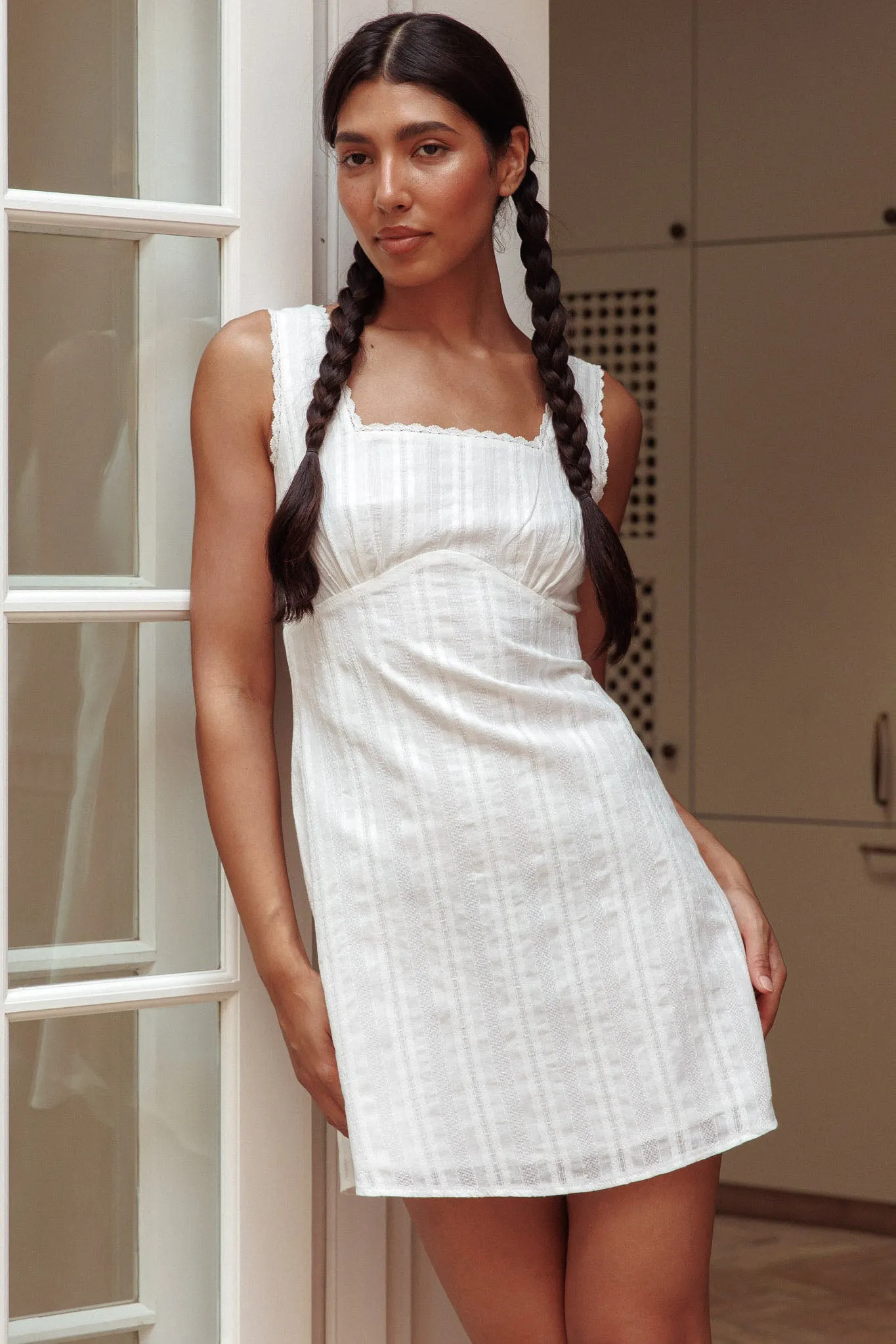 Aura Girl Square Neckline Mini Dress White sold by Selfie Leslie