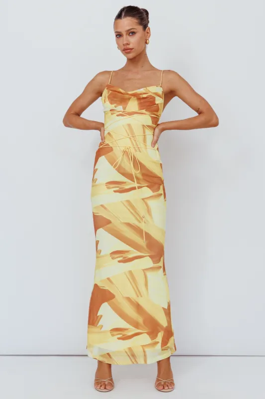 Teava Laced Waist Maxi Dress Abstract Yellow sold by Selfie Leslie