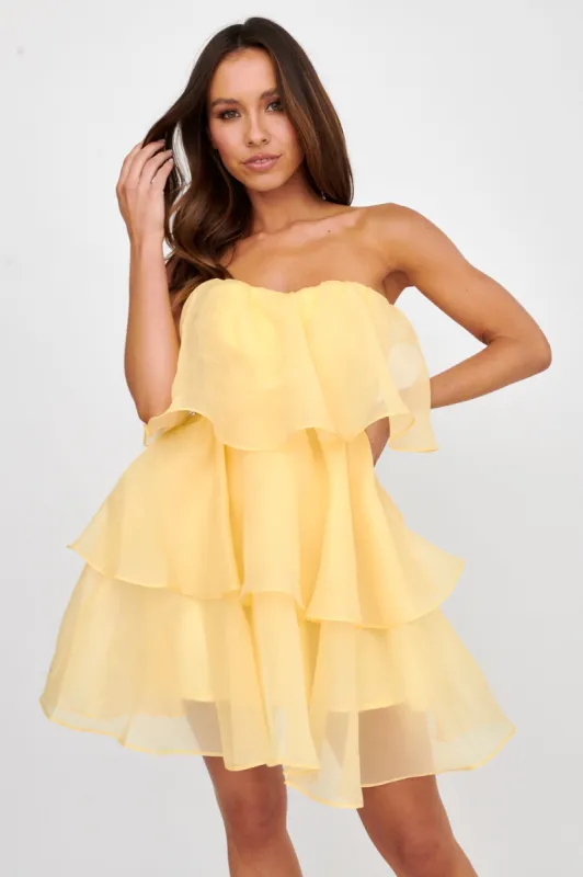 Behati Tiered Layer Mini Dress Yellow sold by Selfie Leslie