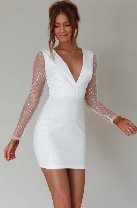 Juno Plunging Neckline Sequin Mini Dress White sold by Selfie Leslie