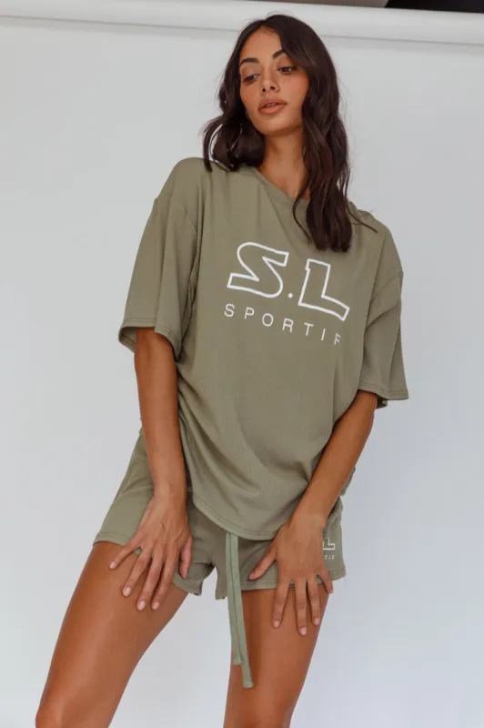 On Track SL Logo T-Shirt Khaki sold by Selfie Leslie