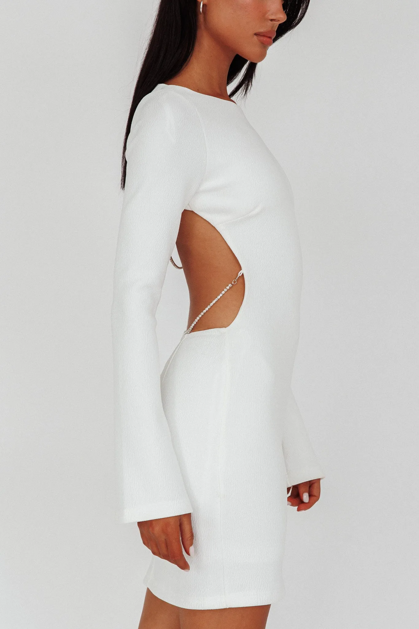 Lakshmi Long Sleeve Open Back Mini Dress White sold by Selfie Leslie product image thumbnail 4