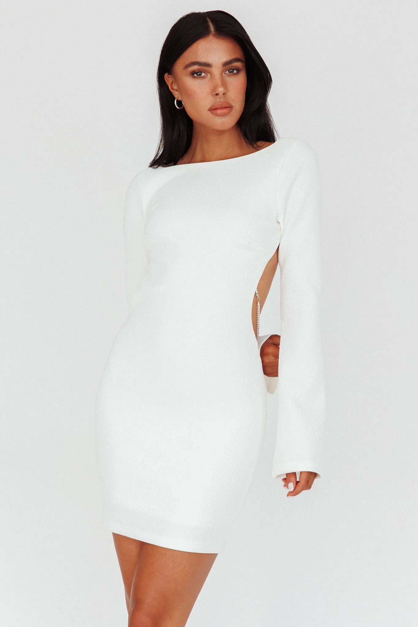 Lakshmi Long Sleeve Open Back Mini Dress White sold by Selfie Leslie