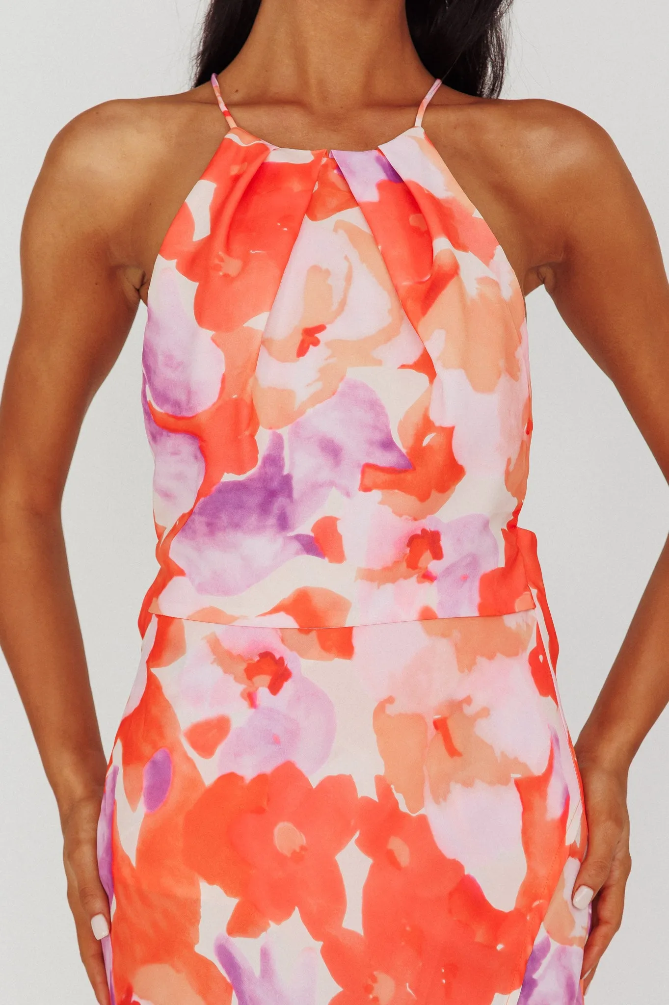 Val Cowl Back Maxi Dress Floral Orange sold by Selfie Leslie product image thumbnail 4