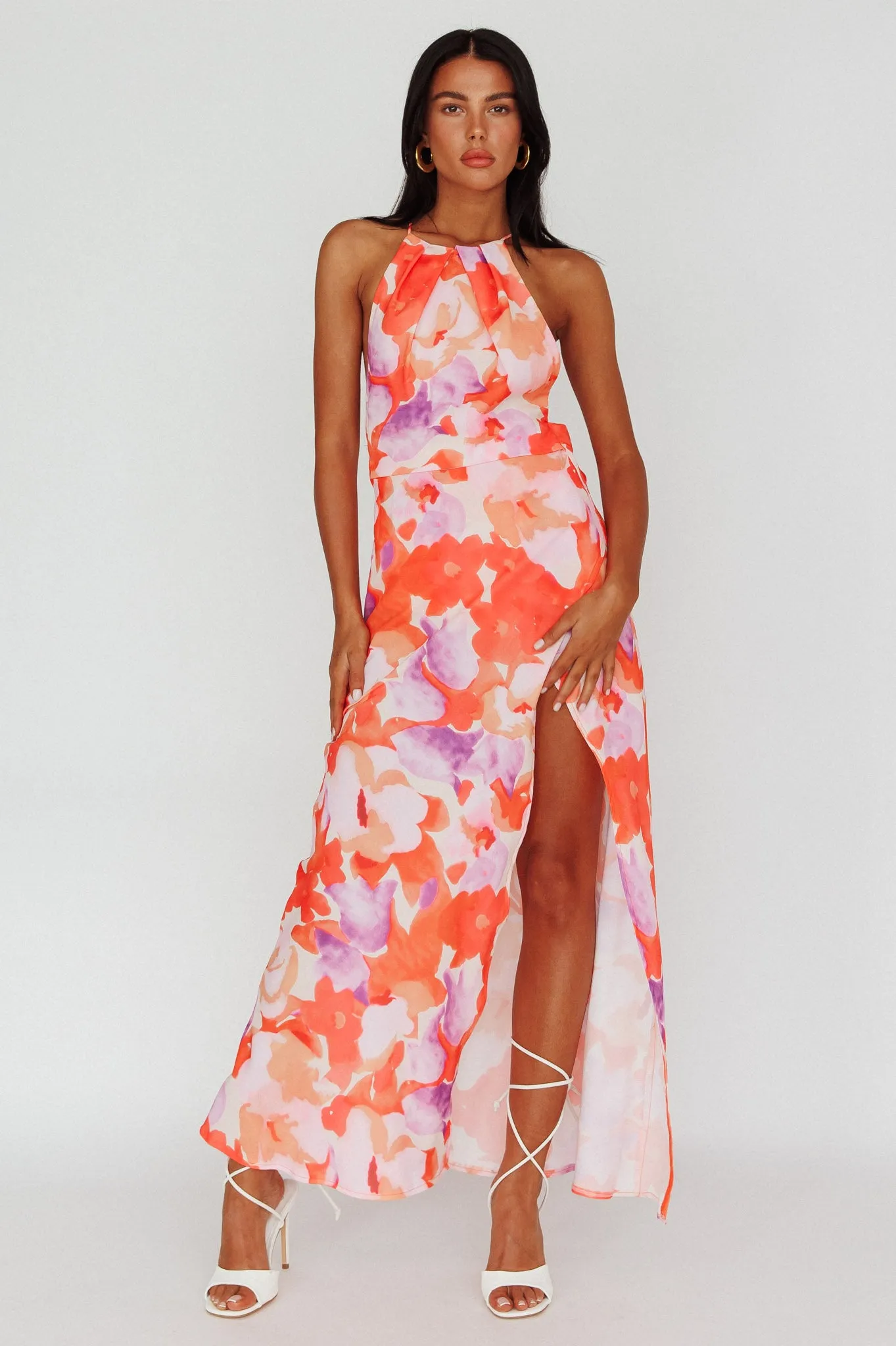 Val Cowl Back Maxi Dress Floral Orange sold by Selfie Leslie product image thumbnail 3