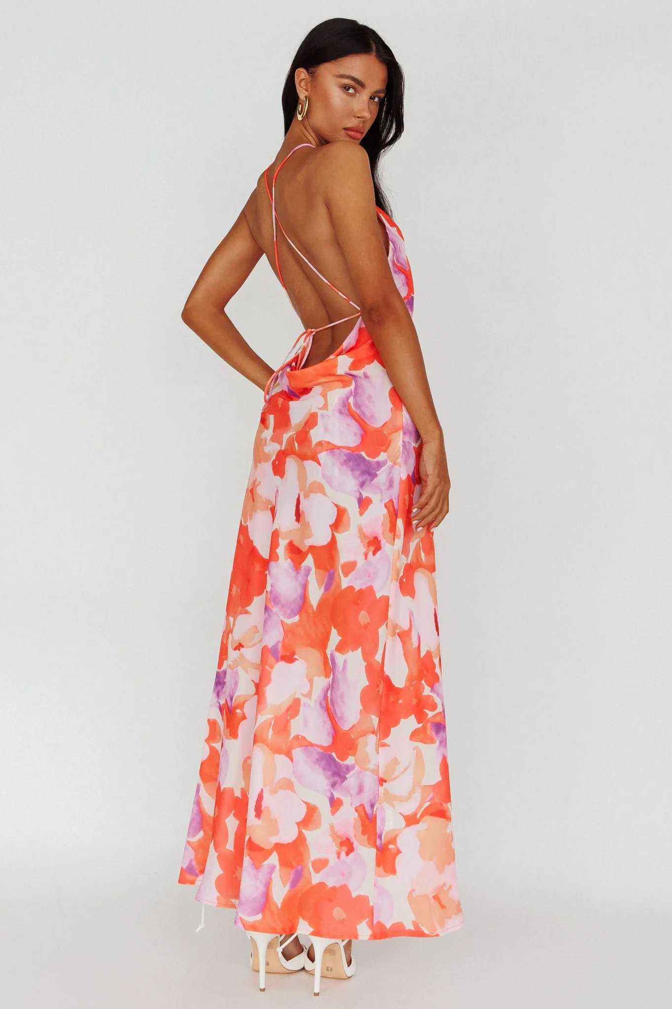 Val Cowl Back Maxi Dress Floral Orange sold by Selfie Leslie product image thumbnail 2