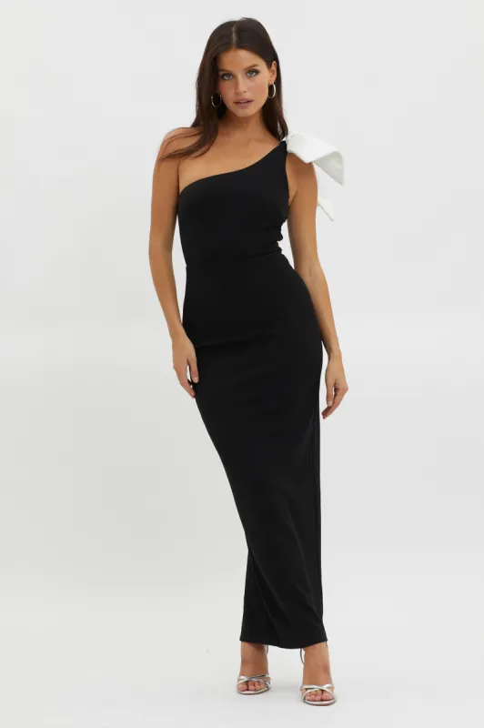 Tiffany One-Shoulder Bow Maxi Dress Black sold by Selfie Leslie
