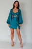 Trophy Long Sleeve Lace Bodice Mini Dress Forest Green sold by Selfie Leslie