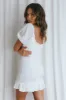 Aperol Spritz Shirred Bodice Puff Sleeve Mini Dress White sold by Selfie Leslie